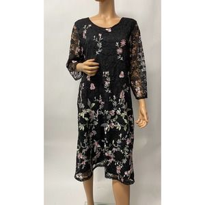 character club dress black lace embroidered size XL